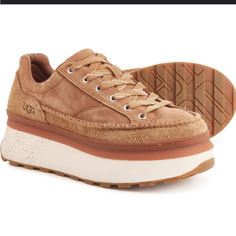 UGG Women's Marin Lace Sneaker Size 9 Chestnut Brown 2 Inch Platform